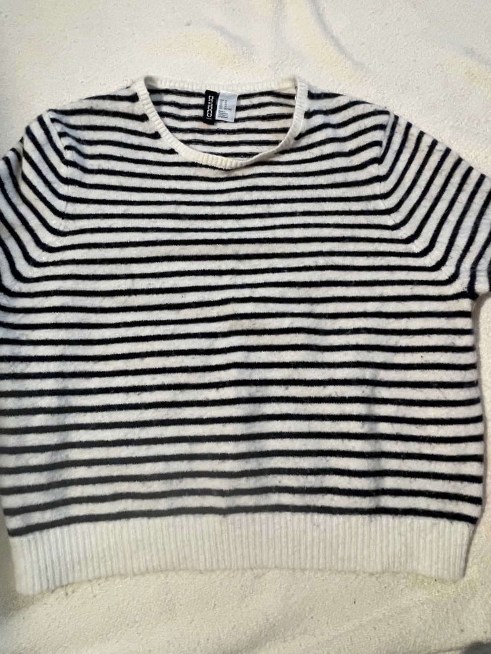H&M Navy Blue & White Striped Short-Sleeve Crewneck Sweater